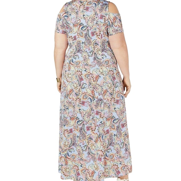 NY Collection Women's Multi-Color Paisley Cold Shoulder Midi Dress Plus Sz 2XWP - Picture 11 of 15